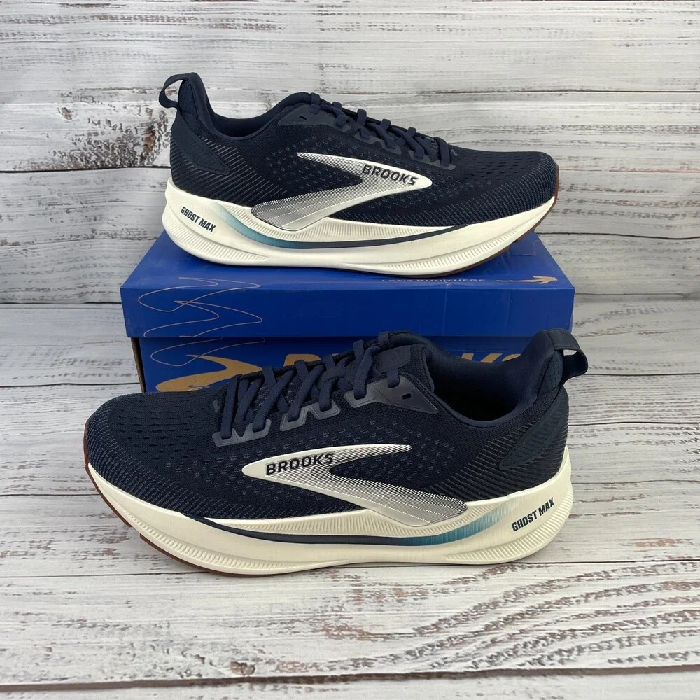 Brooks Ghost Max 4 Mens Sz 10.5 2E Wide Running Shoes Navy Biscuit